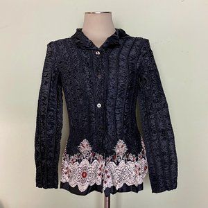 Yoshiki Inishuma Peplum Ruched Deco Pattern Blouse- NWT